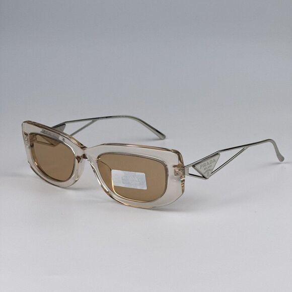 NEW Prada PR14YS 19M4I2 Crystal Beige Light Brown Rectangle Unisex Sunglasses - Picture 9 of 14